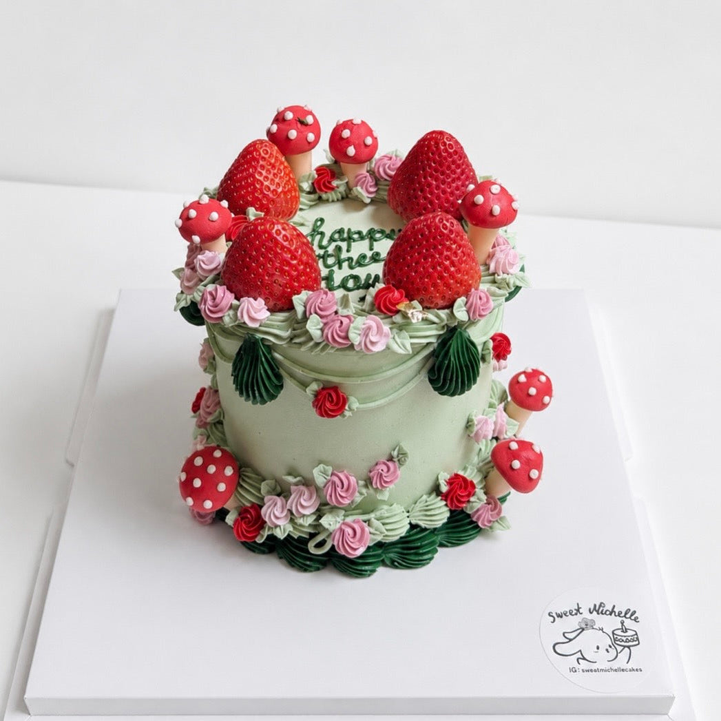 Strawberry Mushroom Garden Cake