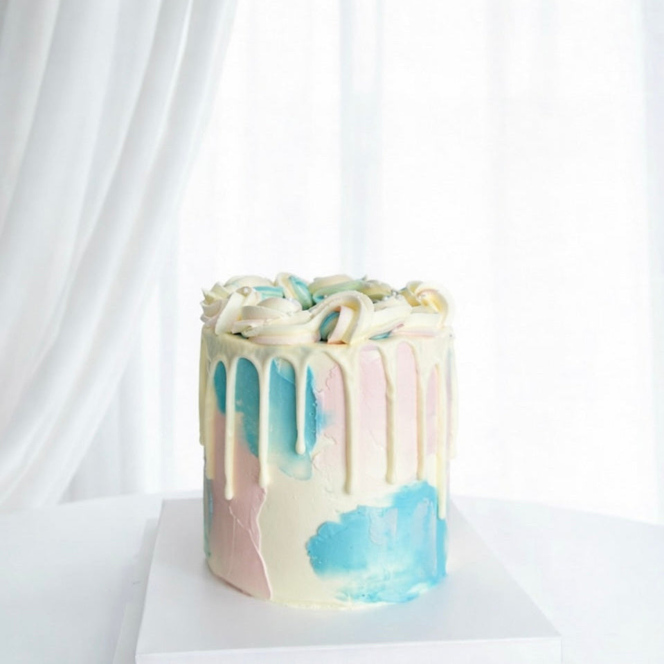 Pastel Drip Gender Reveal Cake