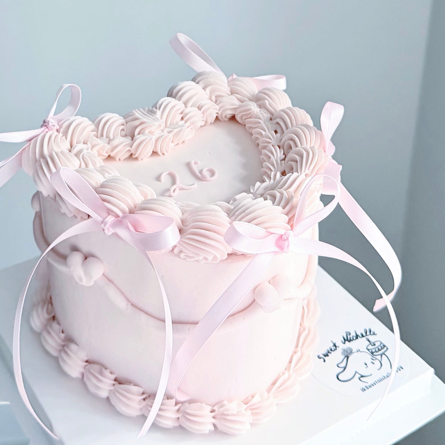 Blush Ribbon Heart Cake