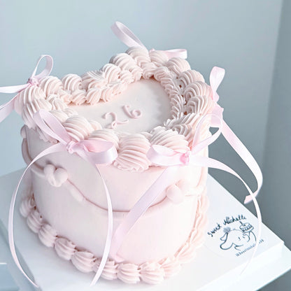 Blush Ribbon Heart Cake