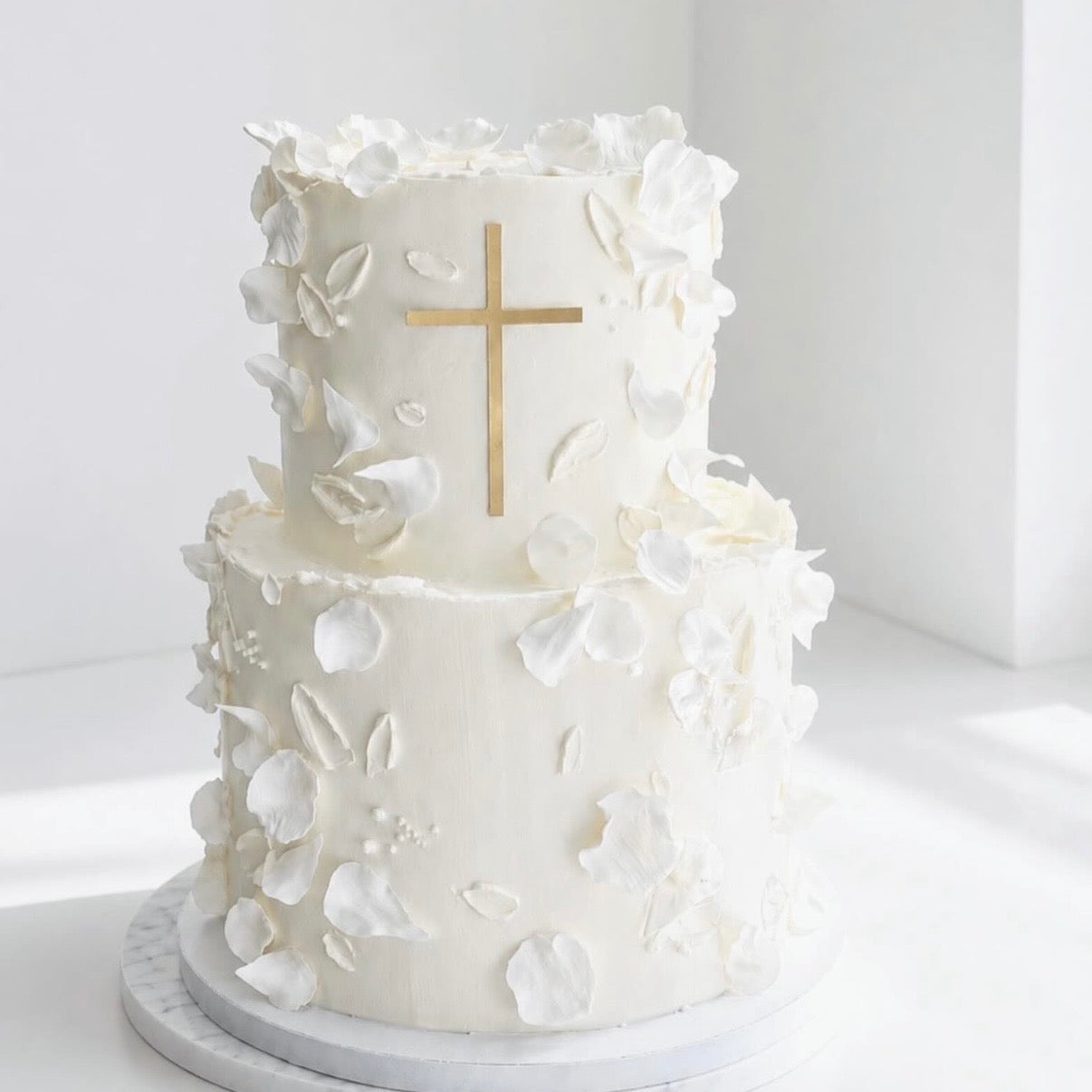 Ivory Cross Floral Cake