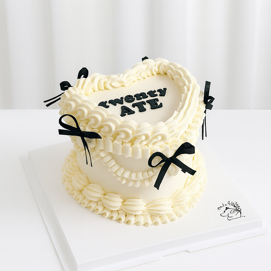 Black Bow Vintage White Cake