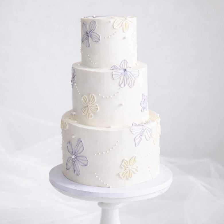 Line Art Floral Wedding Cake