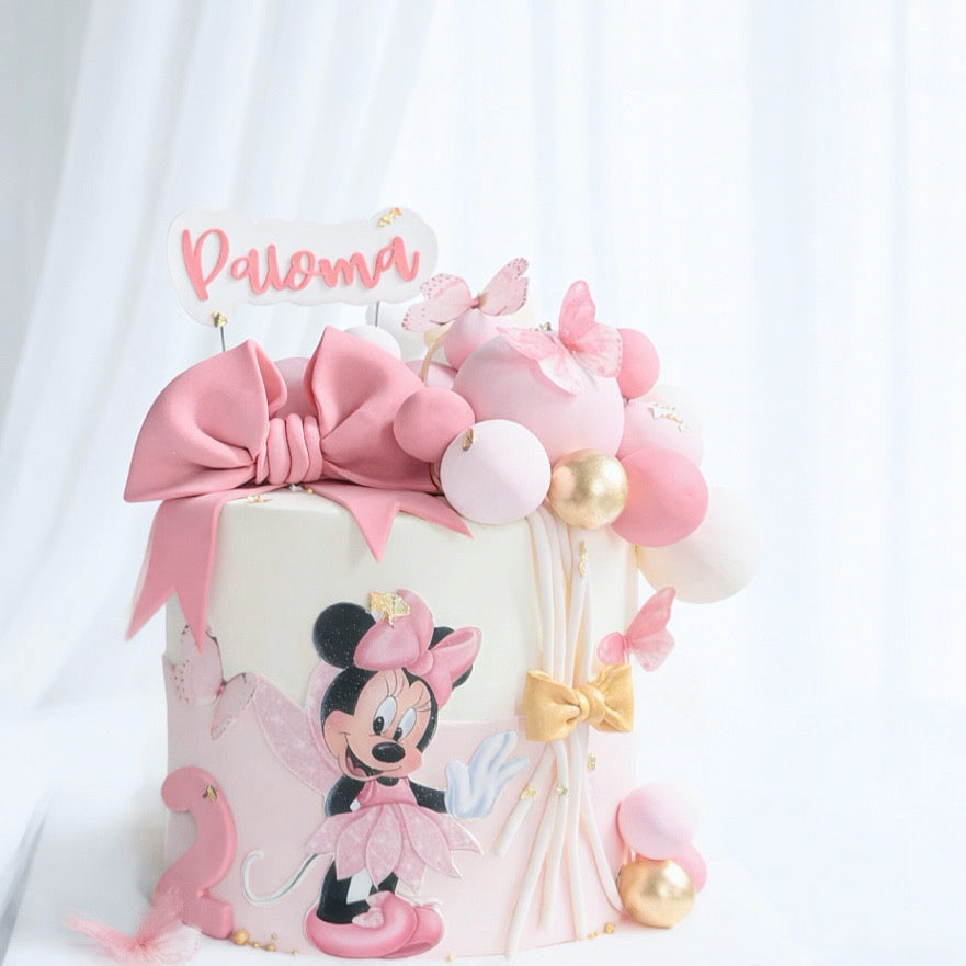 Pastel Pink Minnie Bow Birthday Cake
