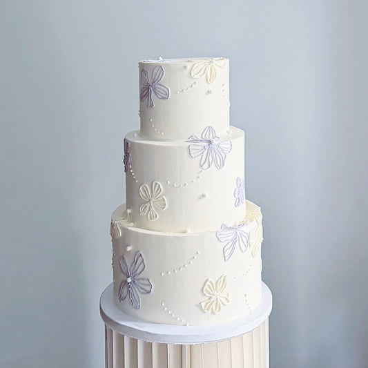 Line Art Floral Wedding Cake