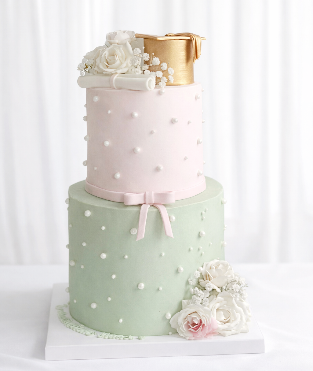 Blush&Sage Pearl Graduation Cake