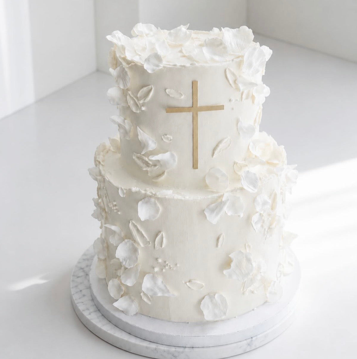 Ivory Cross Floral Cake