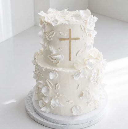 Ivory Cross Floral Cake
