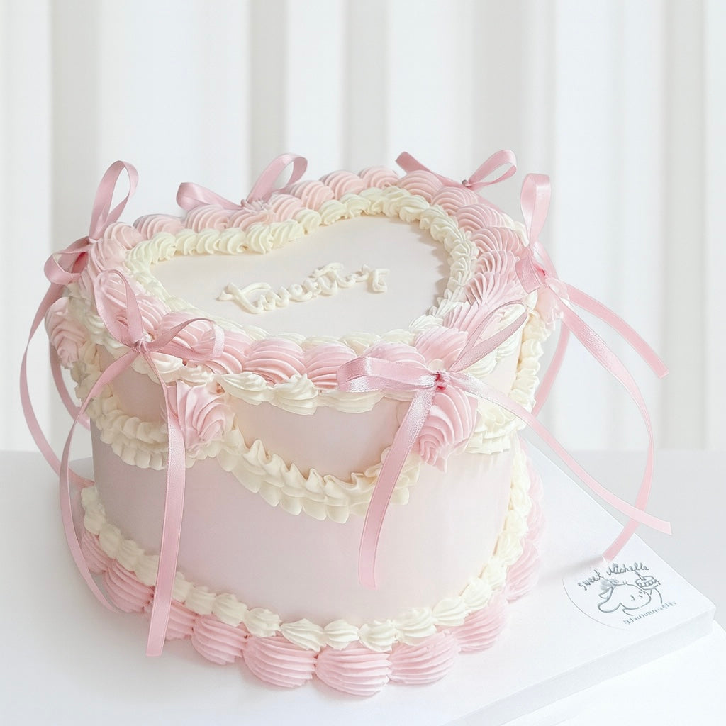 Vintage Pink Bow Heartcake
