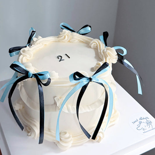 Blue & Black Ribbon Elegance Cake