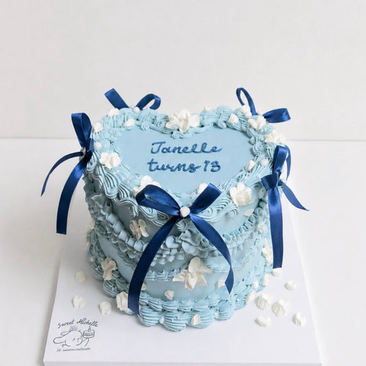 Blue Ribbon Heart Cake