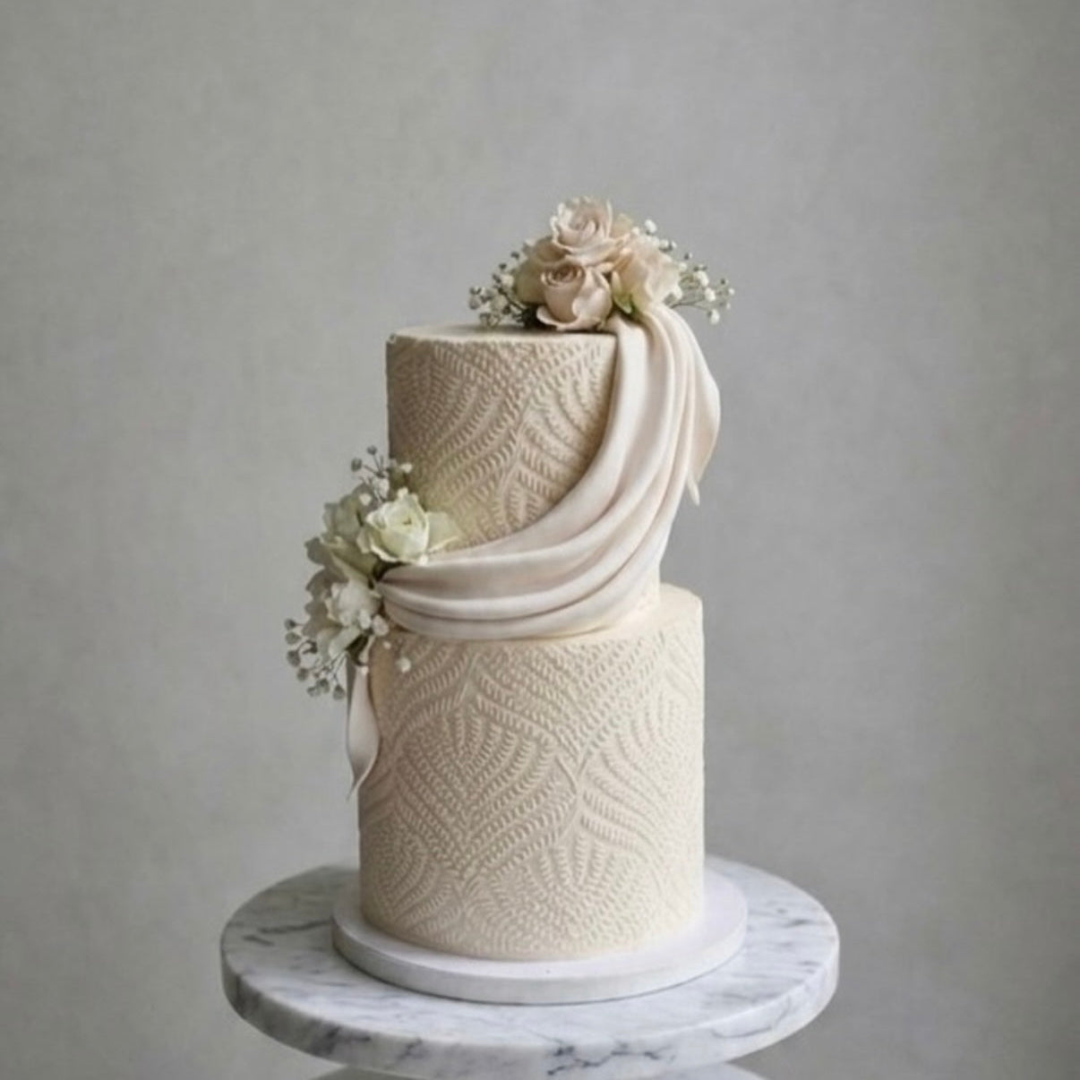 Ivory Lace Cascade Cake