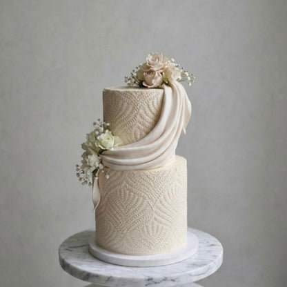 Ivory Lace Cascade Cake