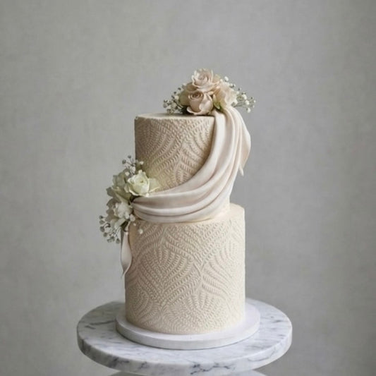 Ivory Lace Cascade Cake