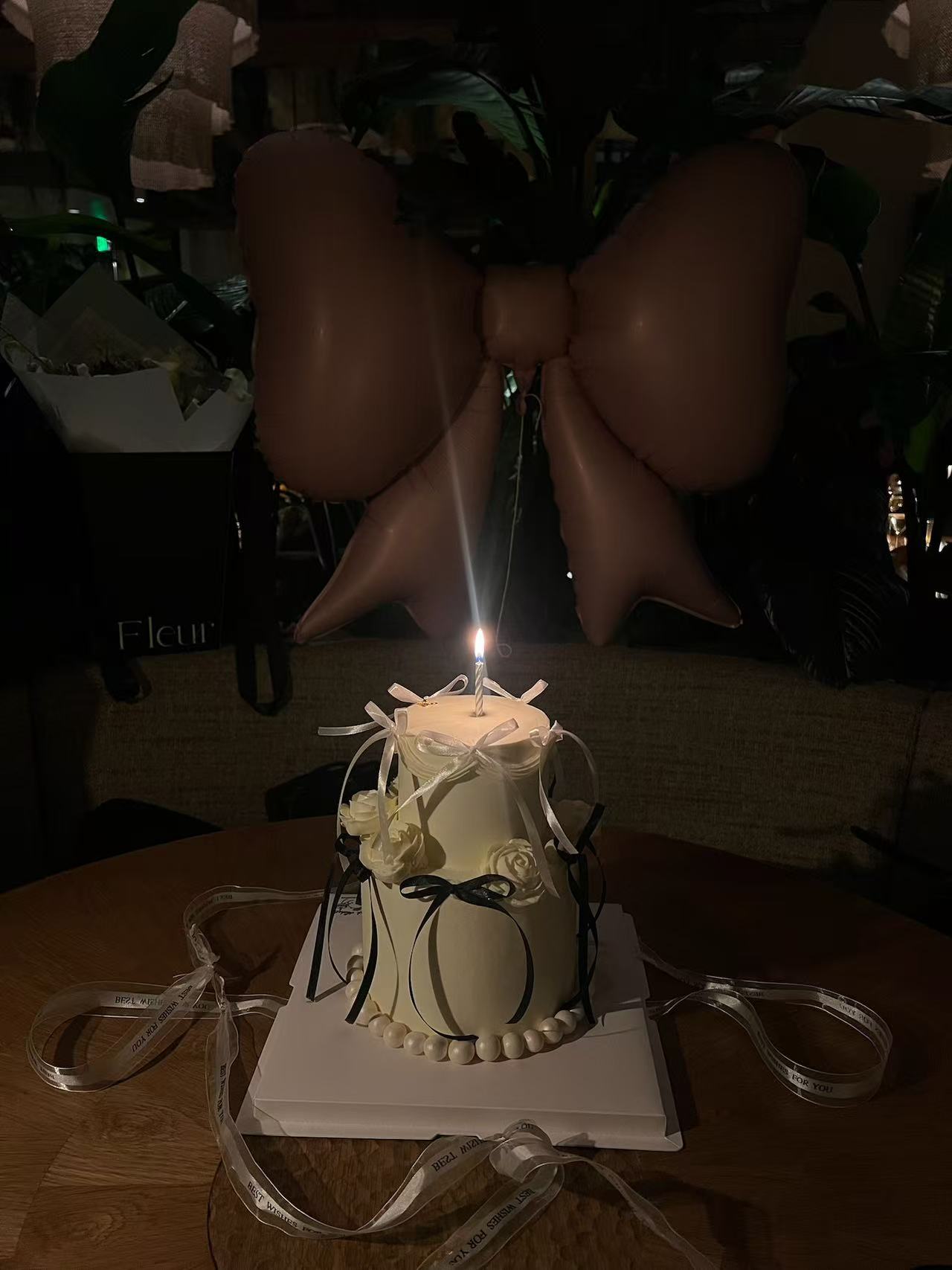 Chic Ivory Bow Cake