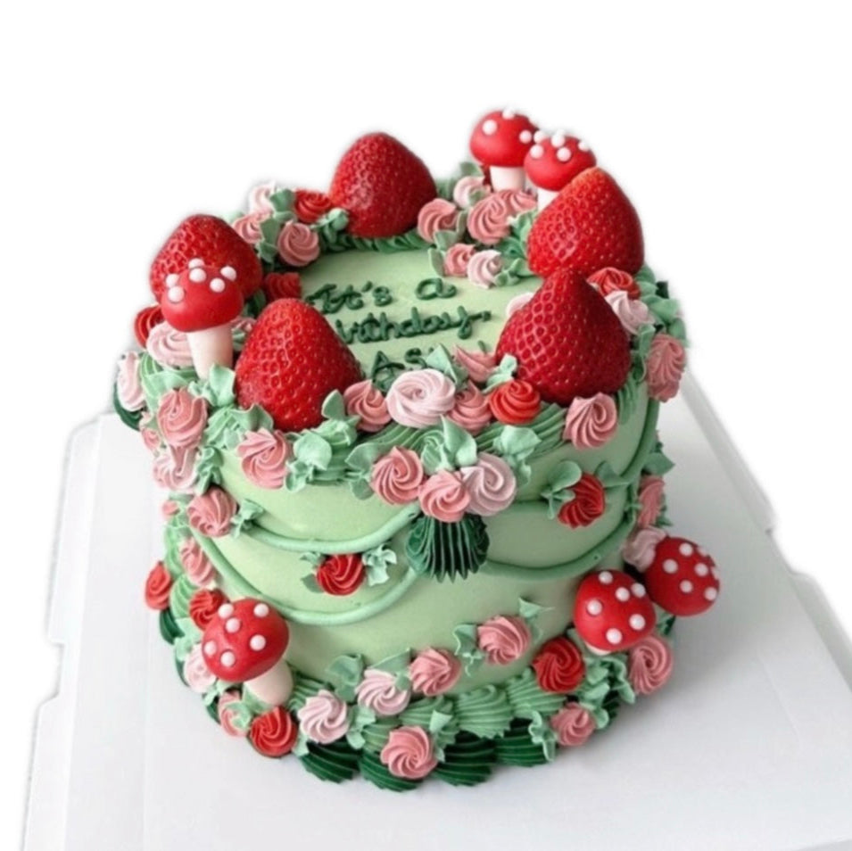 Strawberry Mushroom Garden Cake