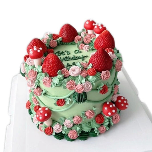 Strawberry Mushroom Garden Cake