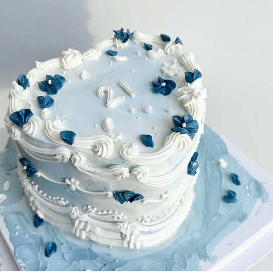 Blue Blossom Heart Cake