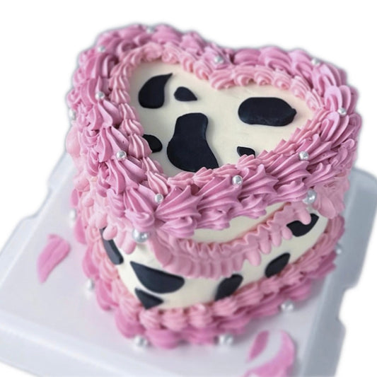 Pink Cowprint Heart Cake