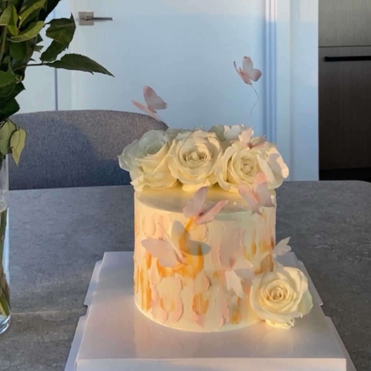 Butterfly Champagne Rose Cake
