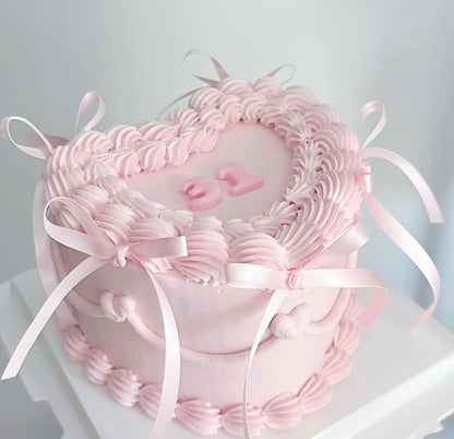 Blush Ribbon Heart Cake
