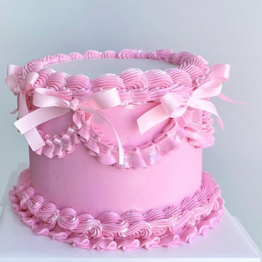 Glitter Pink Bow Vintage Cake