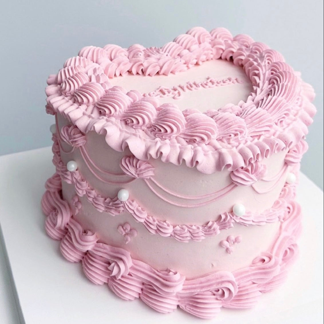 Vintage Lace Pink Heart Cake