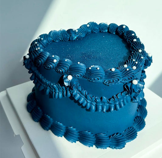 Glitter Royal Blue Heart Cake
