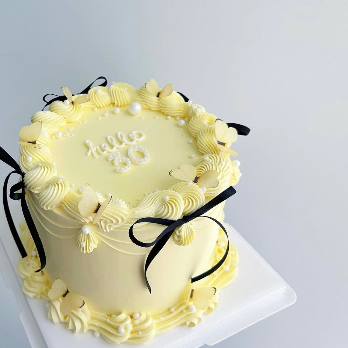 Yellow Butterfly Ribbon Cake