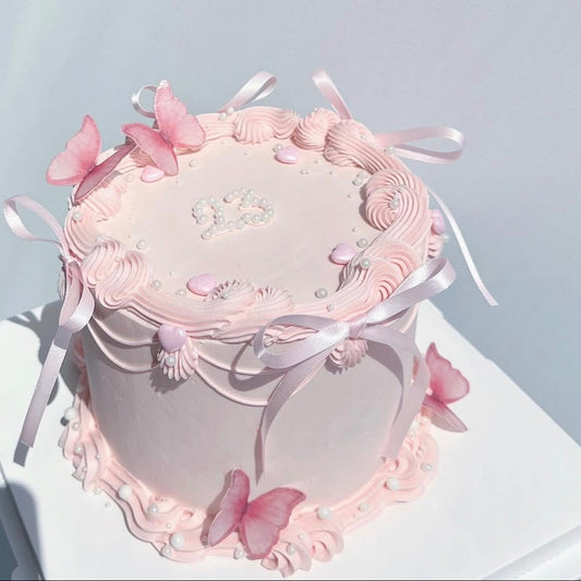 Pink Butterfly Ribbon Cake
