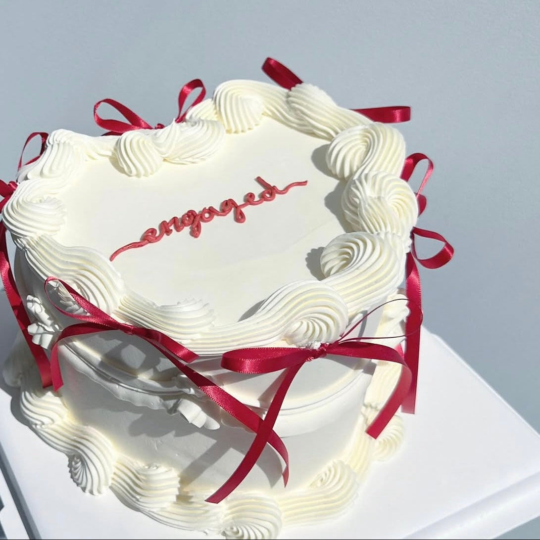 Engaged Ribbon Heart Cake